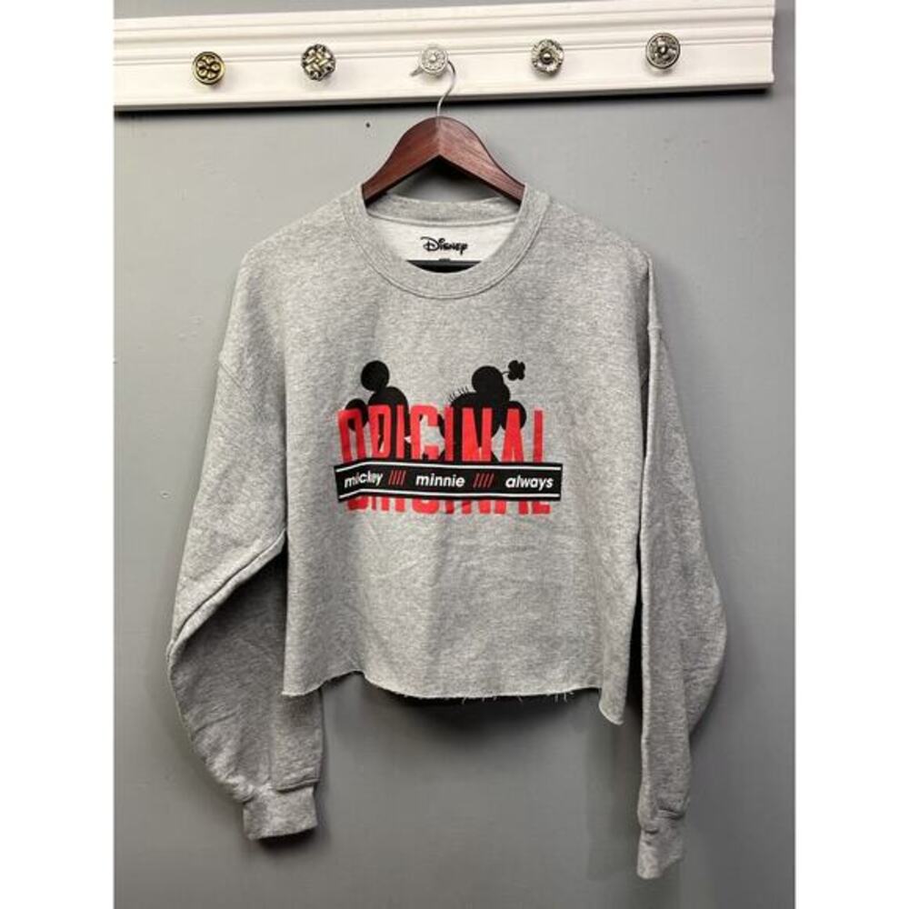 Disney Mickey Mouse Cropped Sweatshirt Women Large Gray Minnie Mouse Graphic